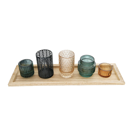 Mixed Glass Votives w/ Tray by Creative Co-Op