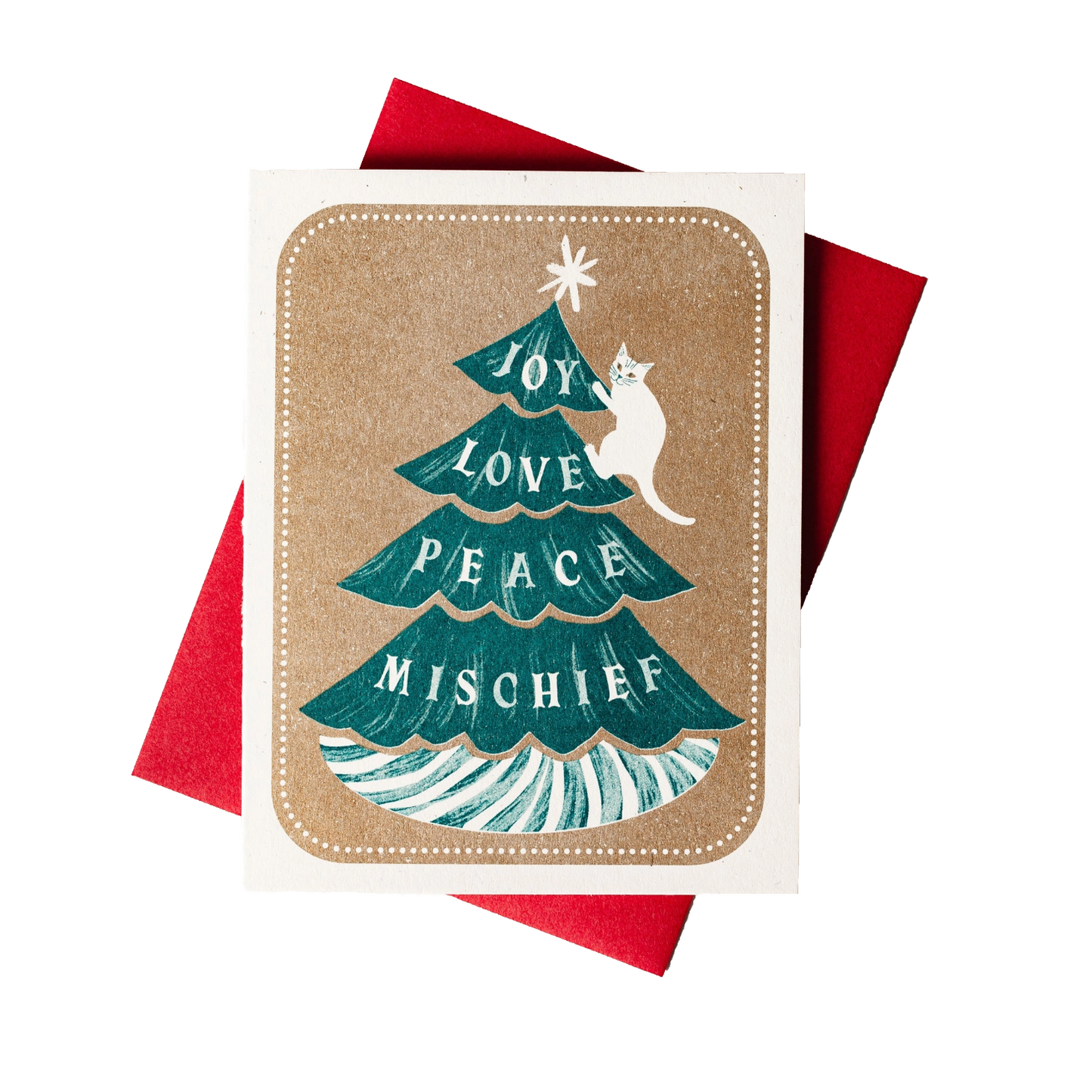 Joy Love Peace Mischief Card by Bromstad Printing Co.