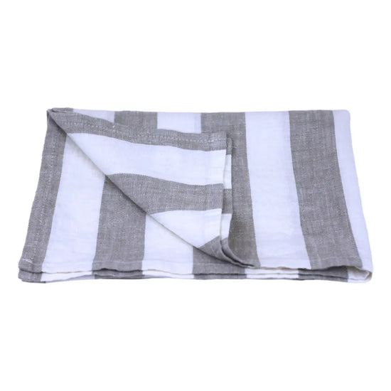 Natural White Wide Stripe Linen Hand Towel